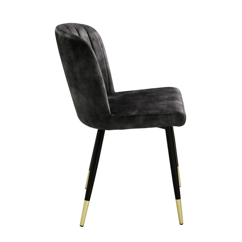 Charcoal Velvet Upholstered Side Chair with Black Metal Legs
