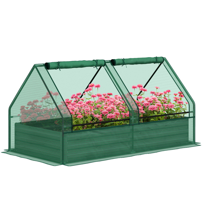 Brejon Raised Garden Bed with Mini Greenhouse, Green, 92cm H x 185cm W x 95cm D