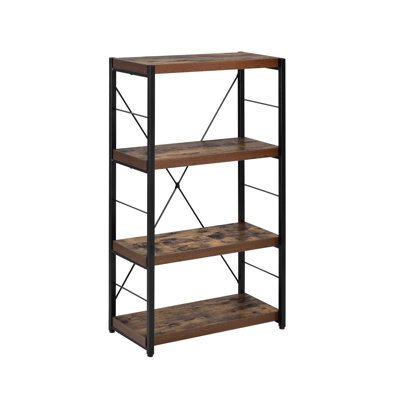 3-Shelf Bookcase With Weathered Oak Veneer And Black Metal Frame For Stability A Stylish Living Area Organization