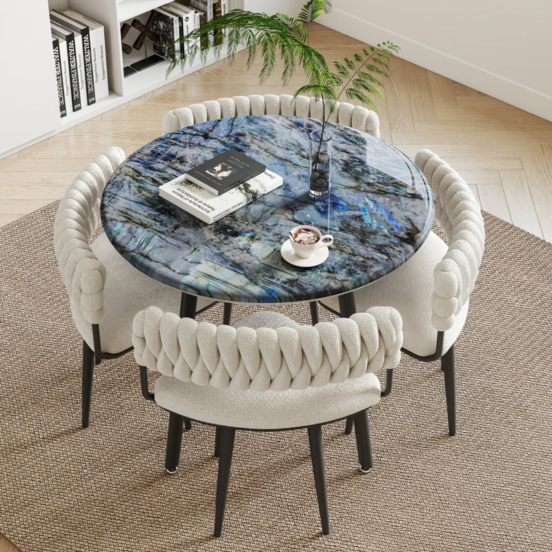 Ensemble de table de salle à manger en pierre micro-cristalline avec 4 chaises