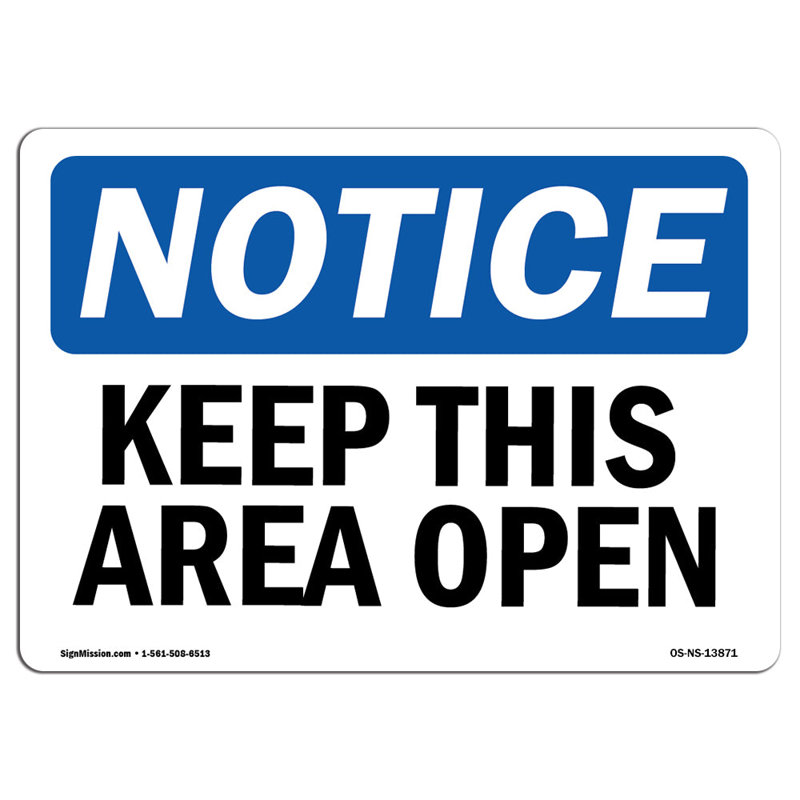 Panneau «Keep This Zone Open» en aluminium 12 x 18