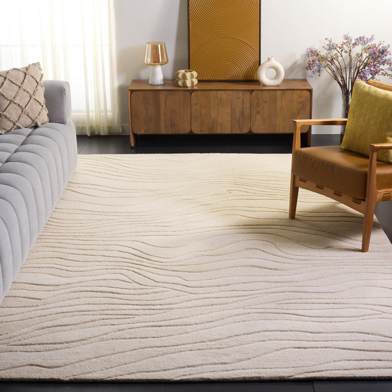 Tapis ivoire en laine / coton touffeté à la main Rodeo Drive, Rectangle 8 po x 10 po