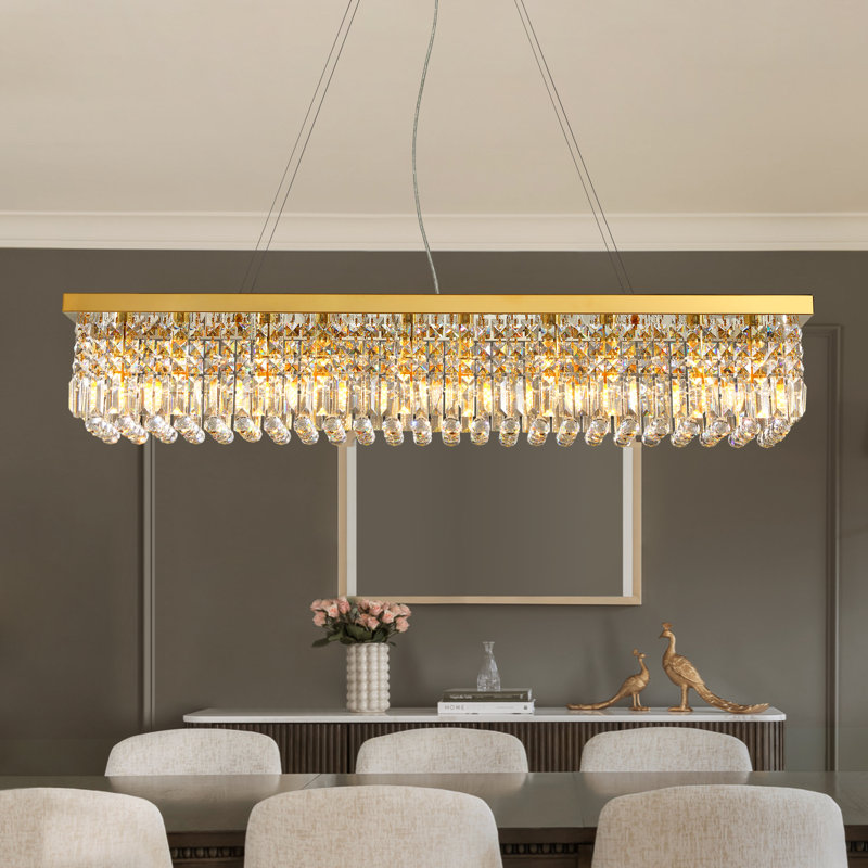 Anacelia 31.5''/39''/47'' Crystal Chandelier, Modern Kitchen Island Square/rectangle Chandelier with Crystal Accents, Gold