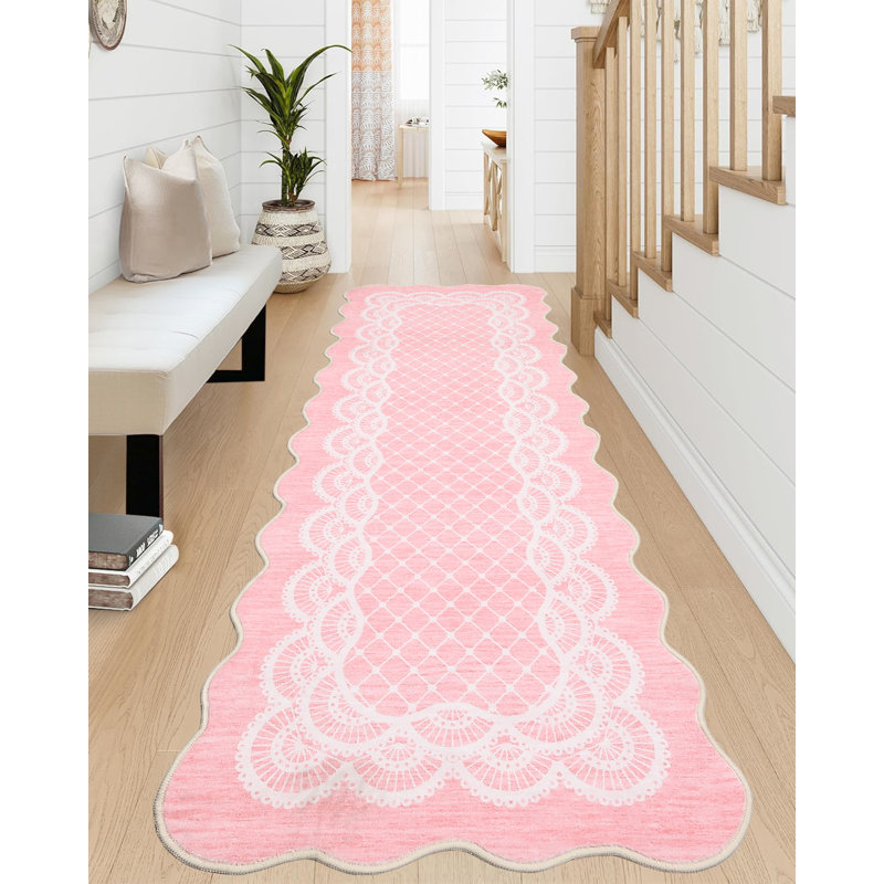 Rectangle Washable Area Rug, Pink, Runner 60 x 230 cm