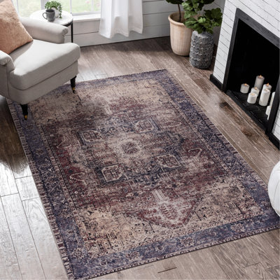 Tapis 4 x 6, lavable à la machine, antidérapant, à poils courts, sans perte de poils, pour chambre à coucher, salon, couloir, cuisine pour animaux de compagnie et bourgogne