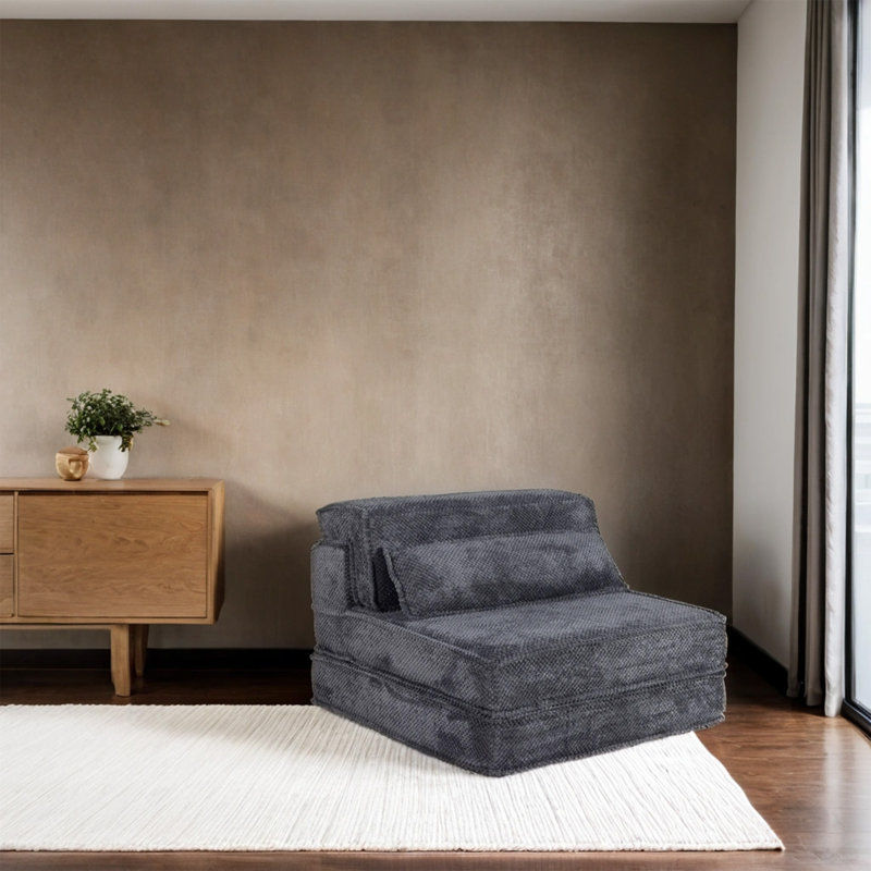 Canapé à compression Mahjong, canapé-lit convertible au sol, canapé modulaire modulaire désossé DIY, aucun assemblage requis, tissu polaire circulaire, canapé simple surdimensionné avec 1 coussin, gris foncé