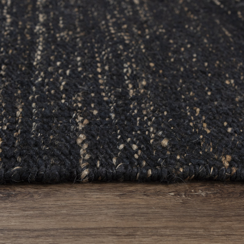 Tapis noir en jute tissé à plat à la main Mirabal, Rectangle 5 pi x 7 pi 6 po