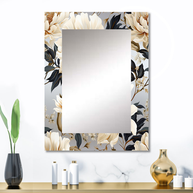 Élégance pivoines douces et douces Otwell - miroir unique floral, grand miroir mural Cottage, impression d'art en métal