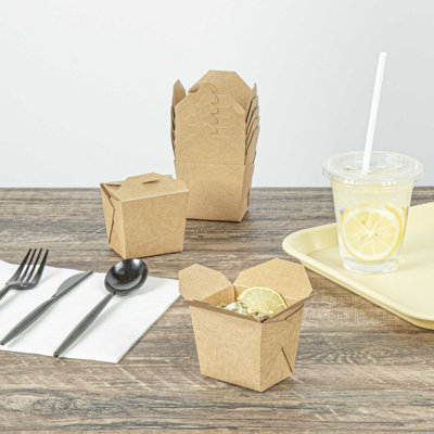 Restaurantware-8 Ounce Noodle Take Out Boxes, 25 Disposable Food To Go Boxes - Tab-Lock, Stackable, Kraft Paper Take Home Box, Greaseproof, For Restaurants, Catering, And Parties
