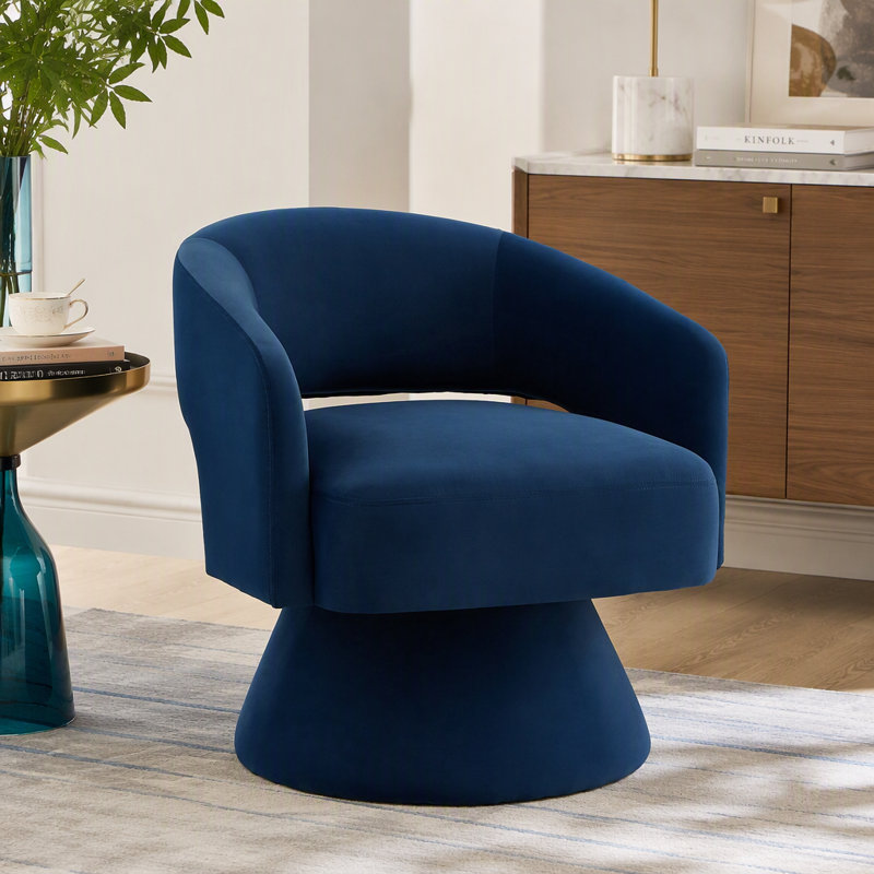 Fauteuil demi-tonneau pivotant de 27,5 po Nevile, Velours marine