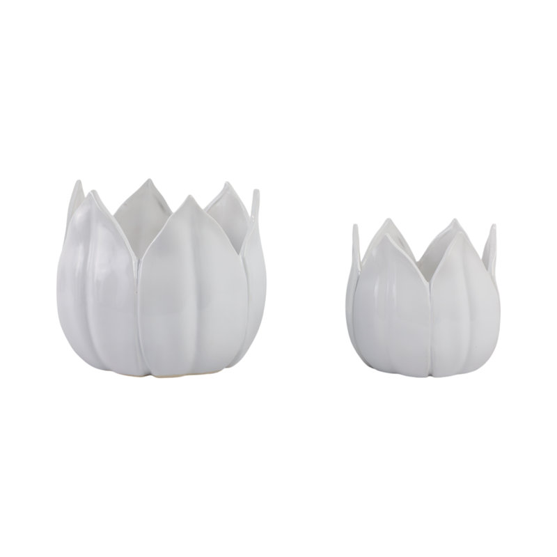 Sagebrook Home 2-Pieces Petal Planters, White, White, 7" H x 8" W x 8" D