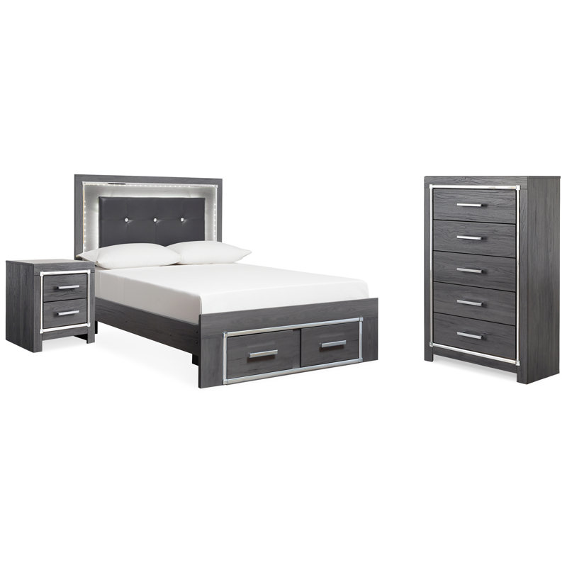 Lit double, commode et table de chevet Lodanna