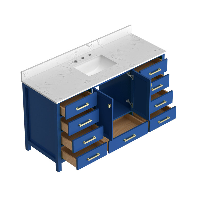 Meuble-lavabo en bois massif 60 po avec lavabo simple et armoire de rangement