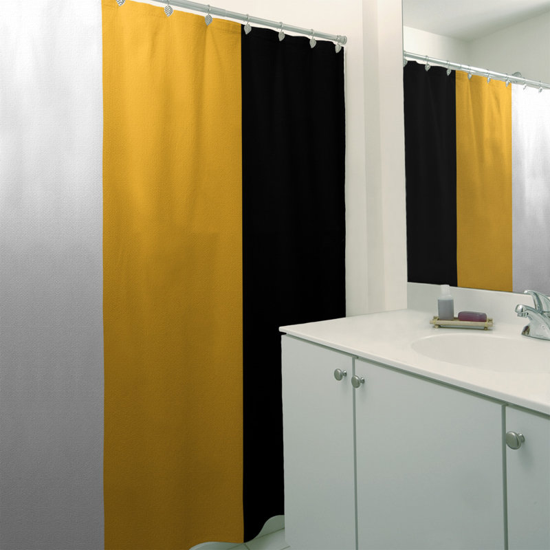 Rideau de douche rayé Boston, Blanc / jaune/ noir, Non
