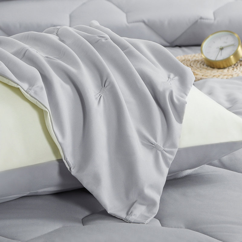  Ensemble d'édredon réversible en microfibre brodée 3 pièces Pintuck, Édredon pour très grand lit + 2 très grandes ta