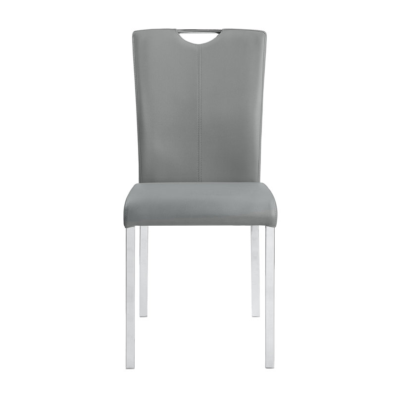 Gray Faux Leather Upholstered Side Chair with Chrome Metal Legs