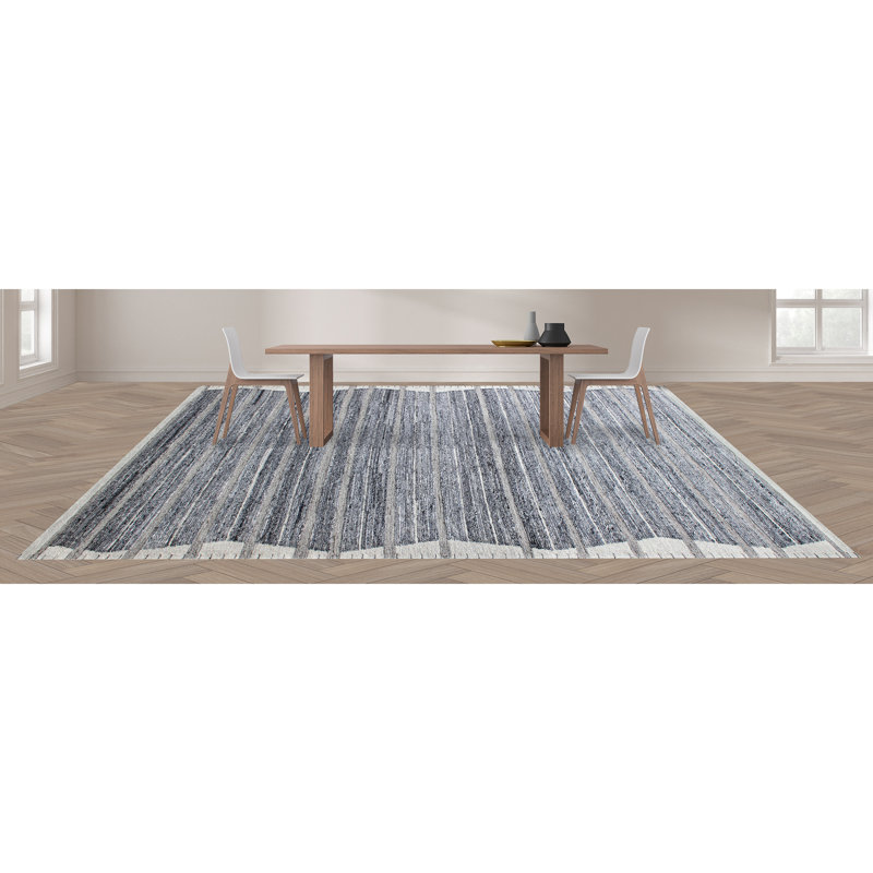 Wool Striped Area Rug, Rectangle 6' x 9'