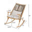 Chaise berçante d'extérieur - Structure en fer robuste au fini érable, dossier en rotin PE gris et coussin gris clair