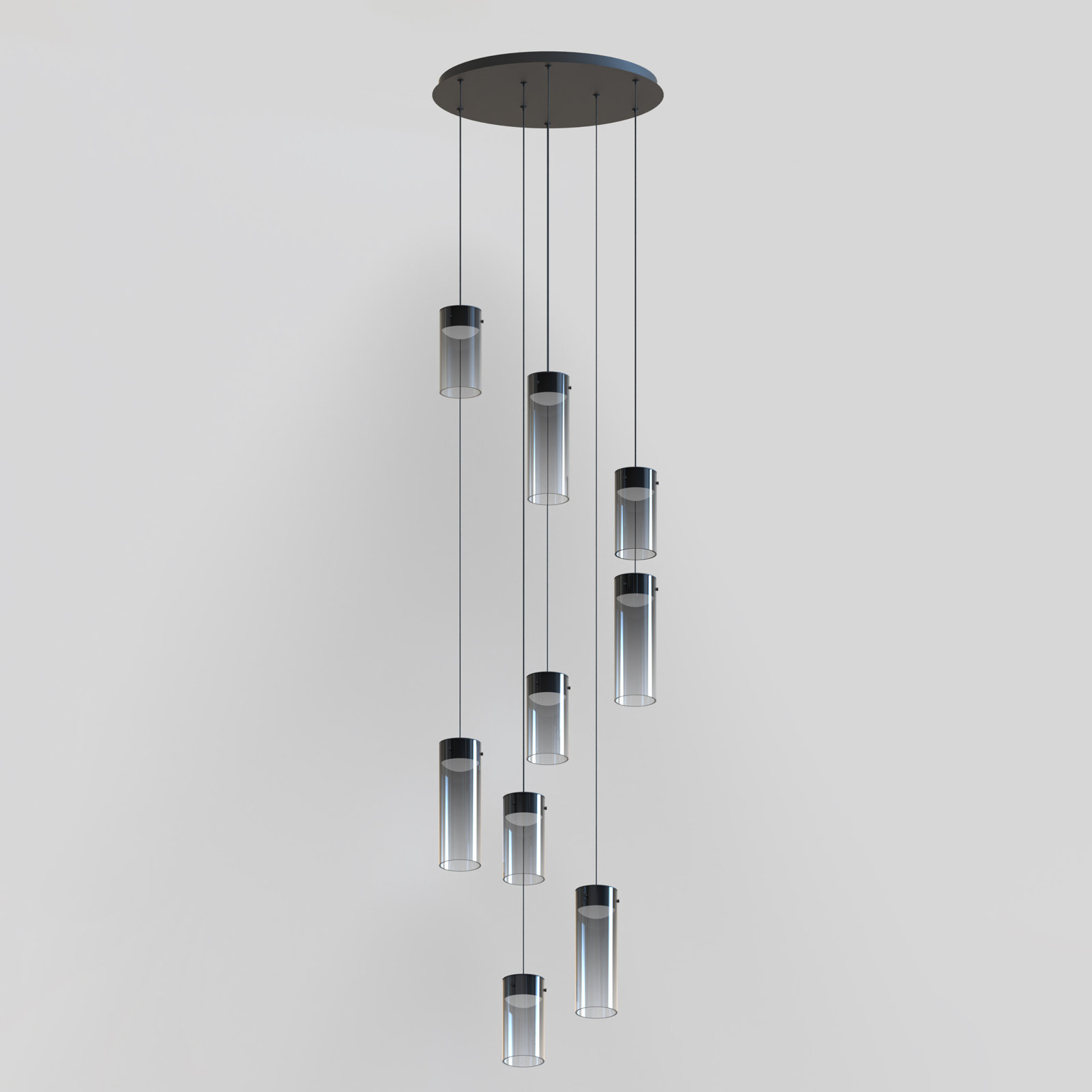 Delonda 9 Light Glass Dimmable Pendant, Graduating Smoke