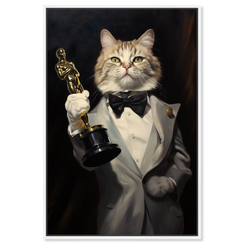 Impression sur toile chat primé primé par Notoriart, Cadre blanc, H 16 po x l 11 po