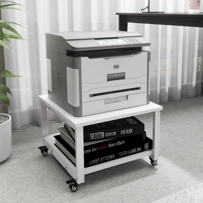 19.7 x 19.7 x 11.8 inches 2 Tier Heavy Duty Laser Printer Stand Under Desk with Paper Storage Shelf, White