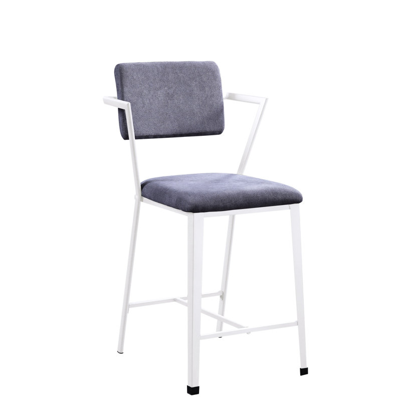 2 Grey And White Counter Height Chair - Iron Frame, Soft Fabric Padding, Ergonomic For Relaxing In Dining Room Chairs ( Of 2) Padded, Construction, Comfortable Seat, Back Support Daily Use Area
