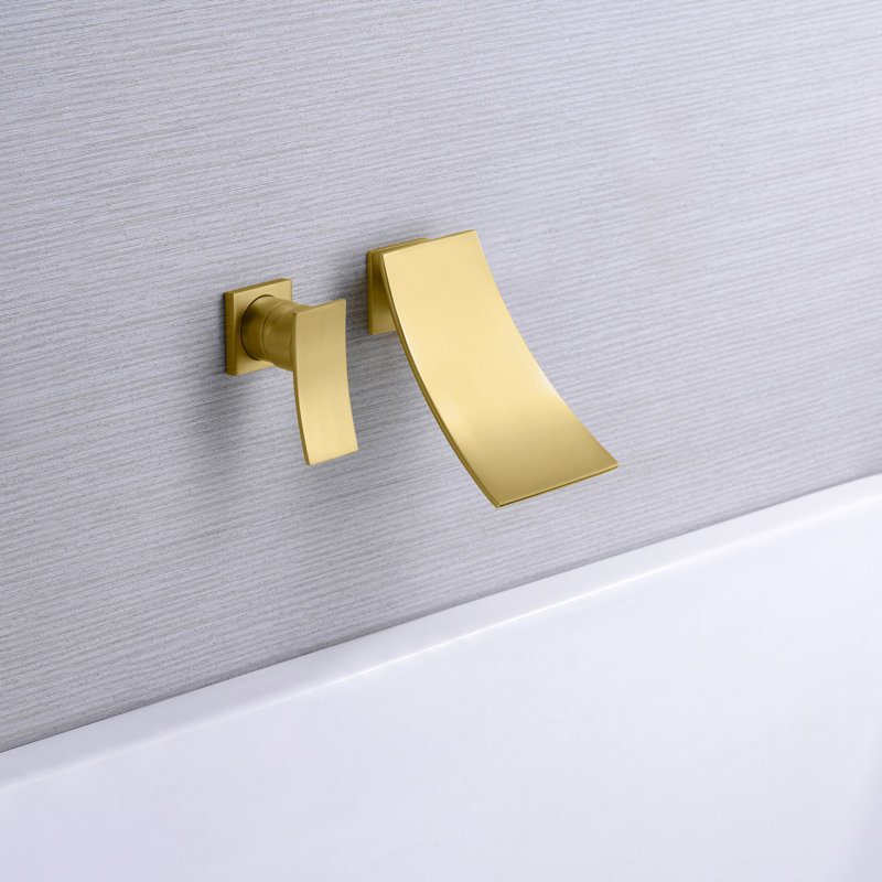 Sumerain Bathtub Faucet Wall Mount, Waterfall Tub Faucet with Single Handle with Left-Handed, Brushed Gold
