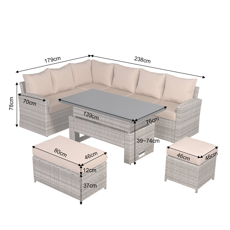 Outdoor Neziha Stainless Steel 9 - Person Seating Group, Left Hand Return