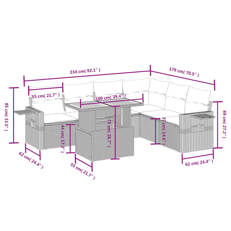 Ensemble de canapé modulaire en rotin PE 7 pièces Vidaxl