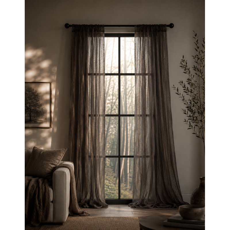 Baltej Semi Sheer Curtain Single Panel, 54" x 108", Charcoal