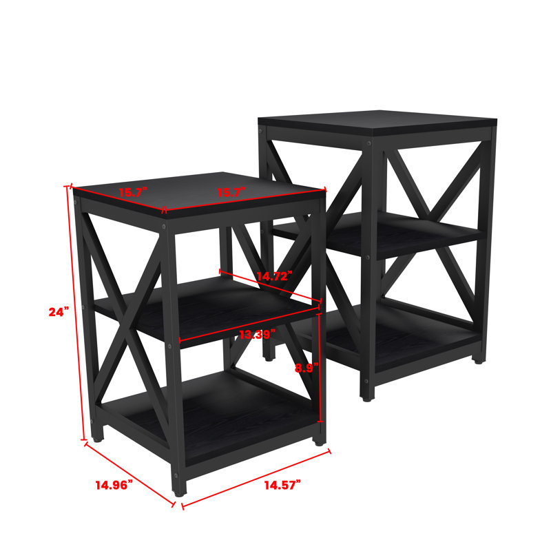 Living Room Coffee Table Set of 3, Industrial X-Design Coffee Table and 2 End Side Tables, 3 Piece Living Room Table Set with Large Storage for Apartment Home