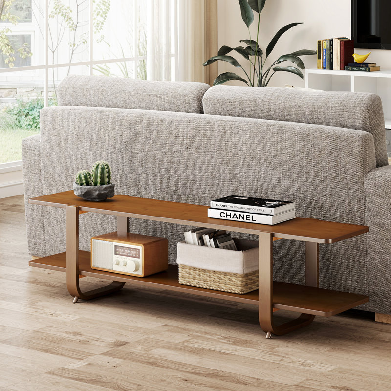 140cm Solid Bamboo TV Unit, Double-Layer Open Storage Fits TVs up to 65"