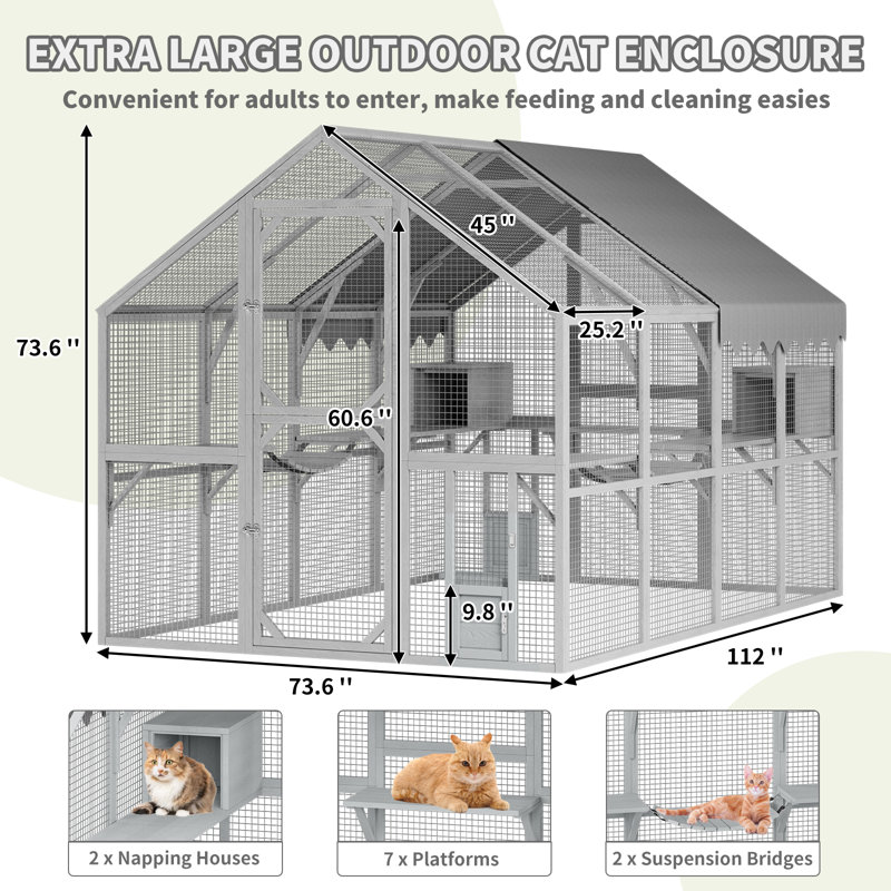 Grand abri pour chat en bois pour chat avec 112 po