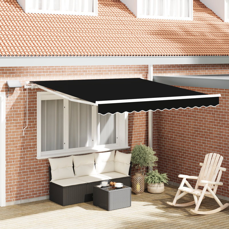 Brayden Studio Retractable Patio Awning, Black, 350 cm W x 250 cm D