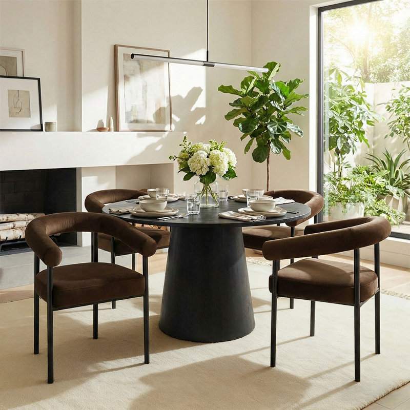 Heckman 5-Pieces Round Dining Table Sets, Chocolate Brown