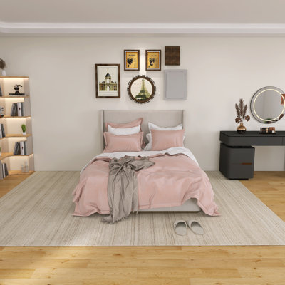 Corduroy Upholstered Bed With Vertical Stripe Wingback Headboard by Mercer41
