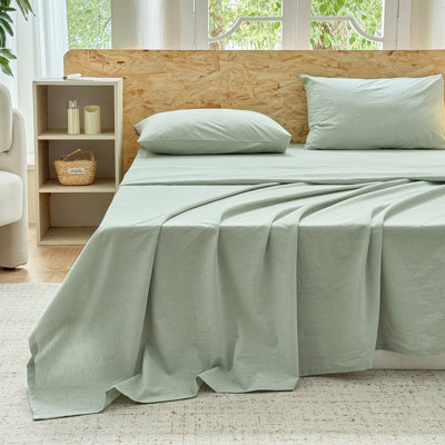 100% Washed Cotton Bedding Sheet Set 4 Pieces,1 Fitted Sheet,1 Flat Sheet and 2 Pillowcases,Comfy Textured Sheet Set