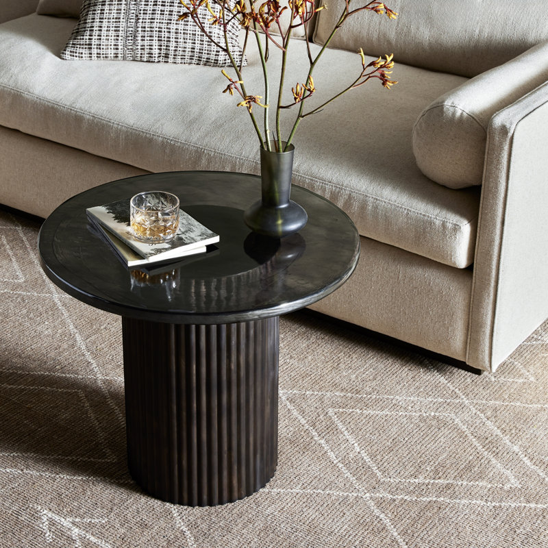 Table de bout Daila, Plateau en verre coulé mousse / base brun rustiqu