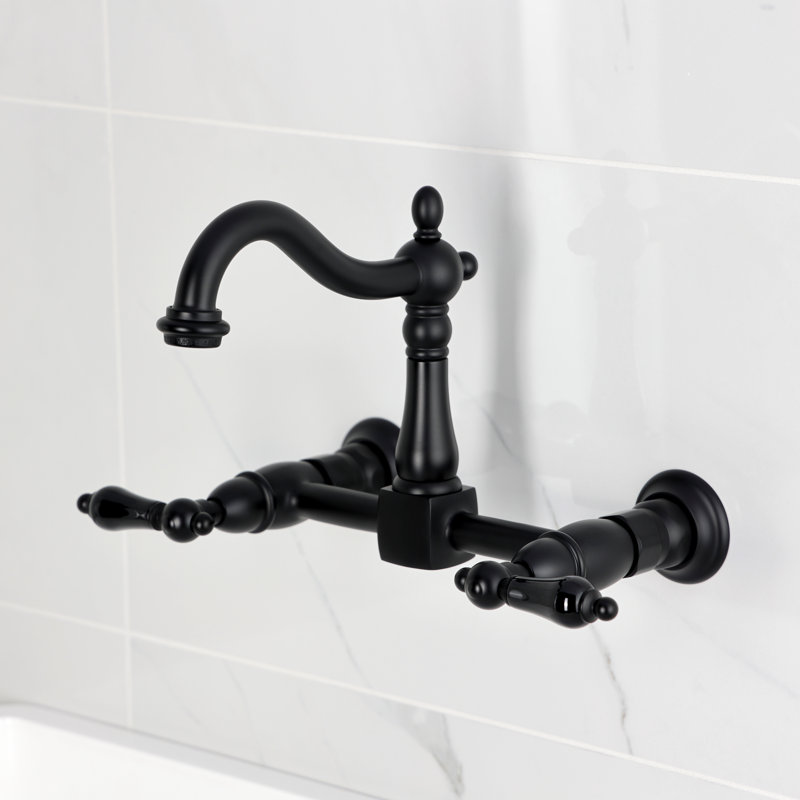 Kingston Brass Duchess Double-Handle 2-Hole Wall-Mount Bridge Kitchen Faucet, Matte Black