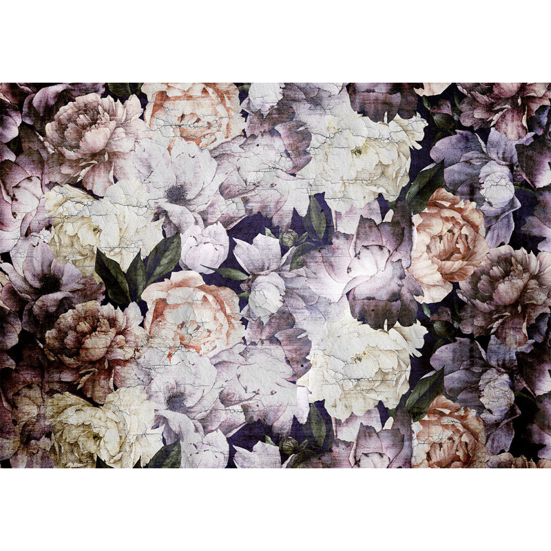 Papier peint floral - Motif floral rétro, L 41 po x l 59 po