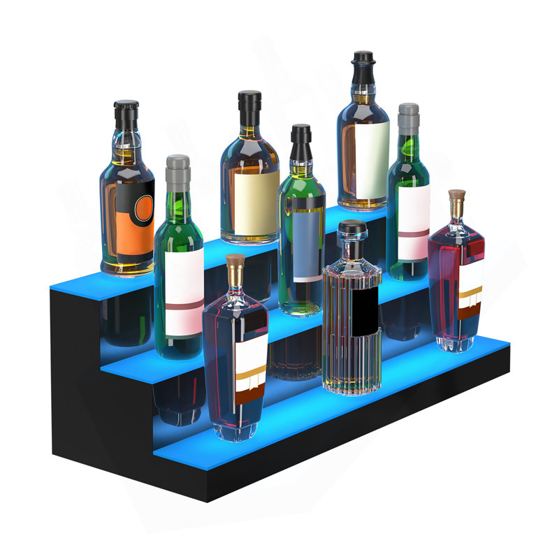 LED Lighted Liquor Bottle Display Bar Shelf RF & App Control 30" 3-Step