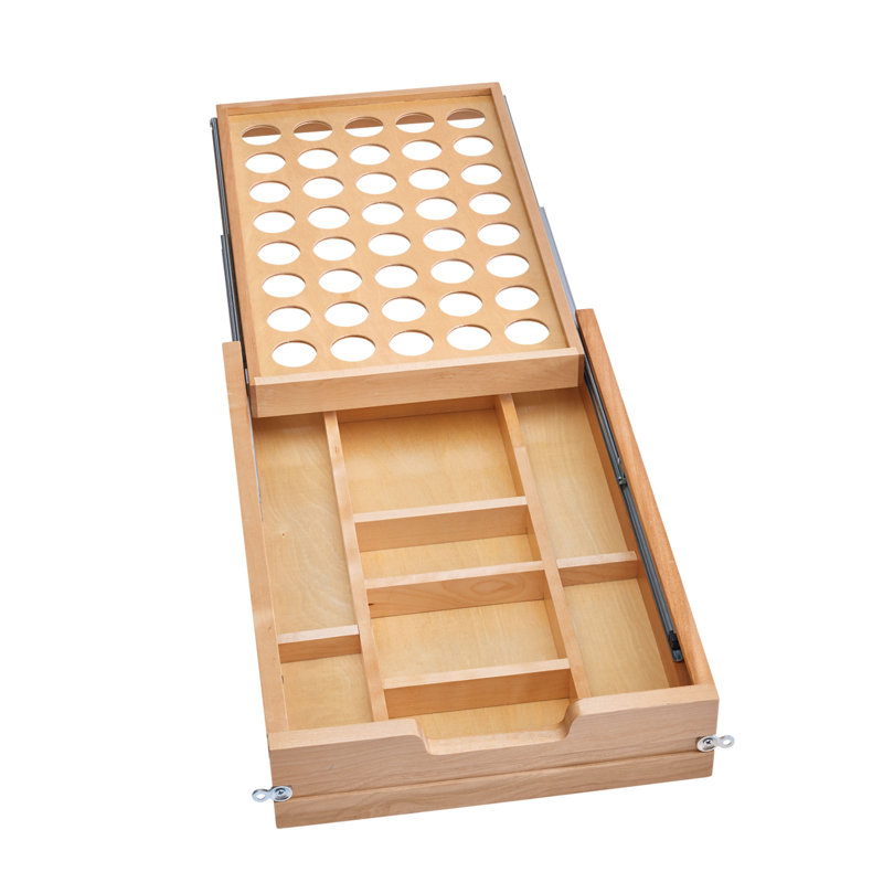 Natural Maple Wood Adjustable Two-Tier Drawer Organizer