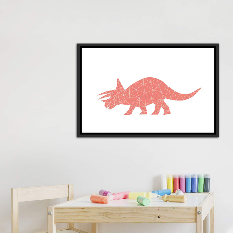 Geometric Dino Triceratops - impression d'art graphique, H 26 po x l 40 po x 1,5 po, Toile avec cadre noir patiné