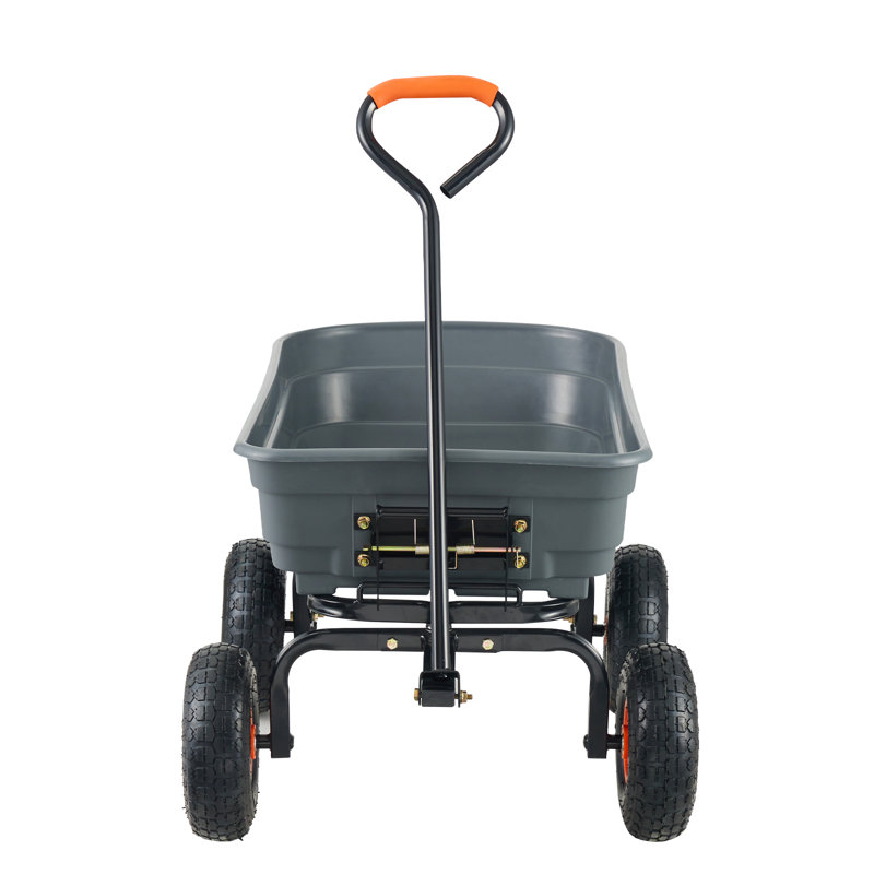 Gray Poly Garden Dump Cart with Steel Frame and Convertible Handle