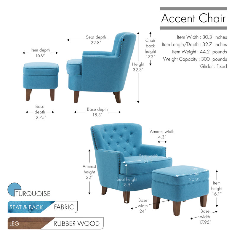 Arrison Upholstered Armchair, Turquoise Polyester Blend