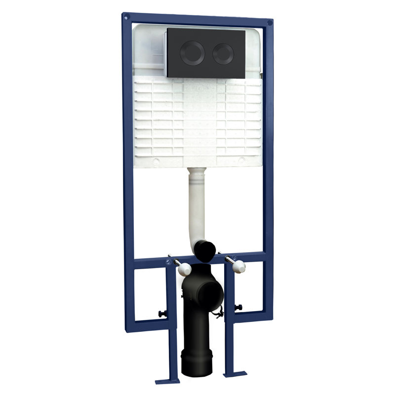 Dual Flush Concealed Cistern Frame with Chrome Round Plate, Matte Black