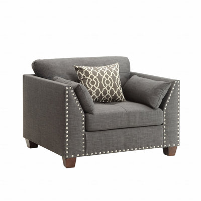Chaise rembourrée en tissu de lin clair gris anthracite avec 3 coussins