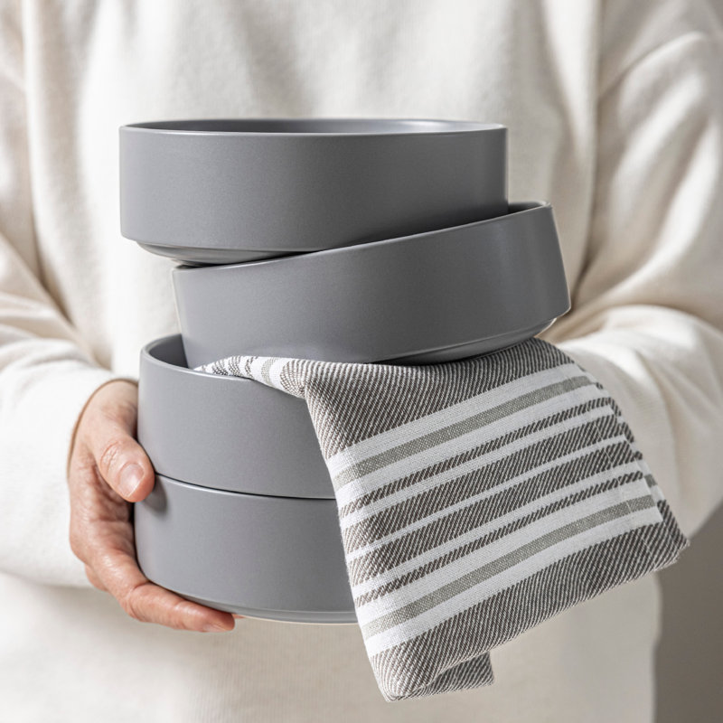 over&back Woven Striped Cloth Napkins, Gray