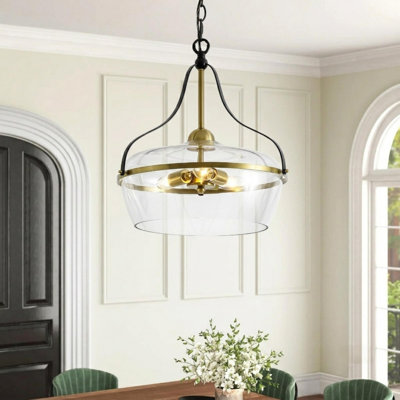 Luminaire suspendu pour îlot de cuisine 3 lumières en verre transparent Auralux pour salle à manger