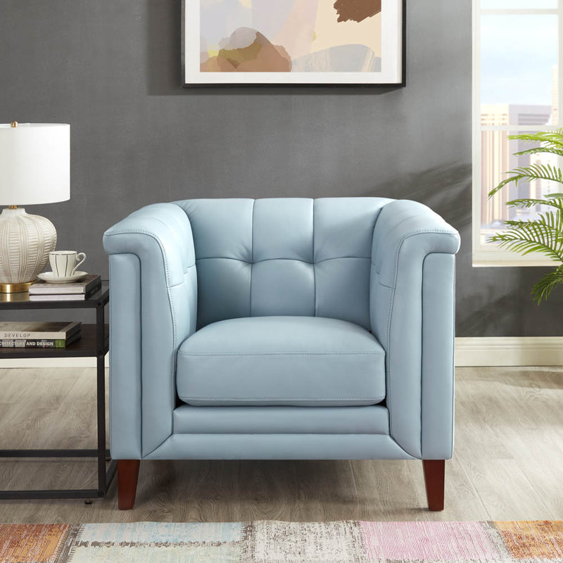 Fauteuil Colturo Fynche, Cuir véritable bleu spa